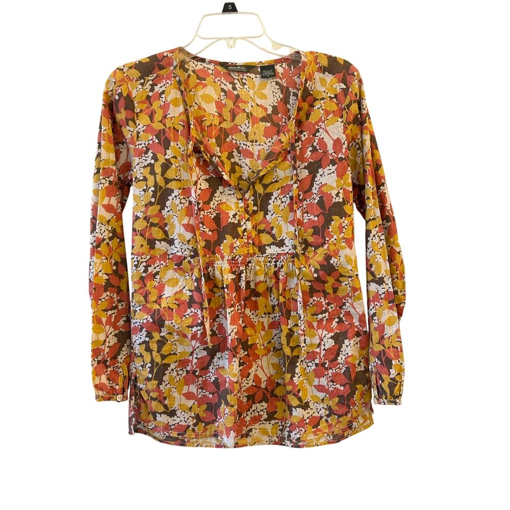 Eddie Bauer Women’s Floral Cotton Tunic Blouse Size Medium Fall Boho Top